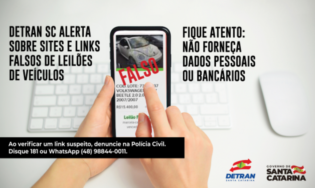 Detran alerta sobre sites falsos de leilões e links recebidos por e-mail em nome do departamento