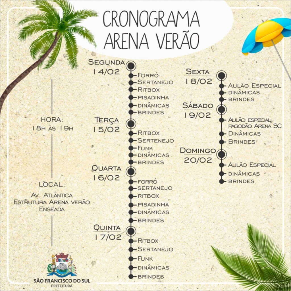 Confira o cronograma desta semana, na Arena Verão SC