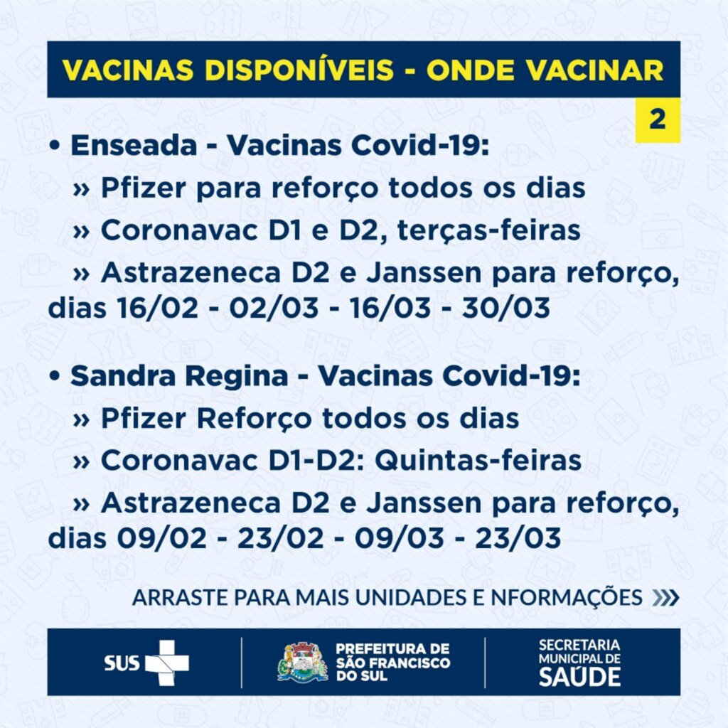 Vacinas disponíveis em São Francisco do sul e onde vacinar