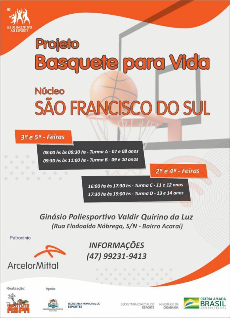 Projeto de basquete oferece aulas em São Francisco do Sul