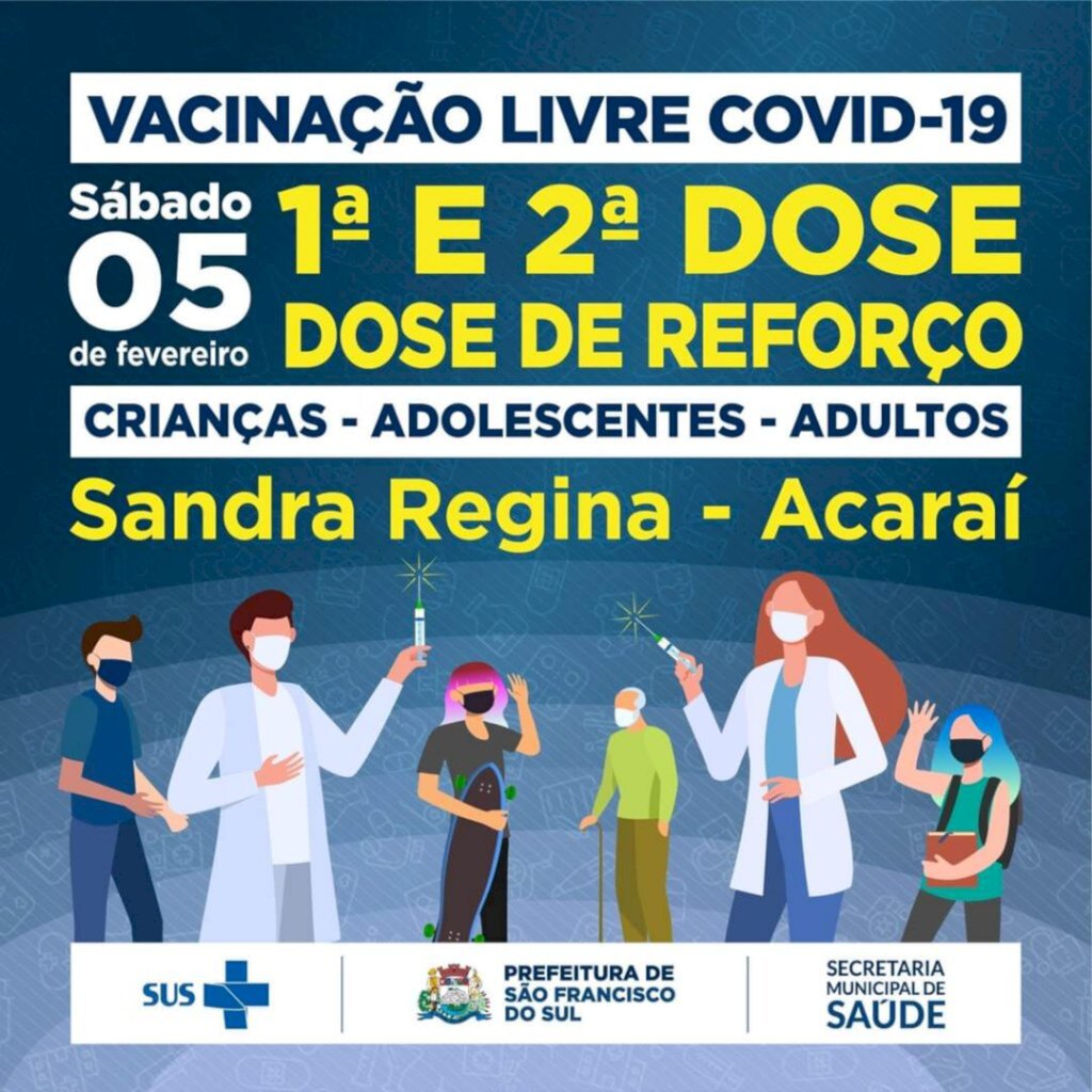 Vacinação livre contra Covid-19 será realizada no sábado 5/2