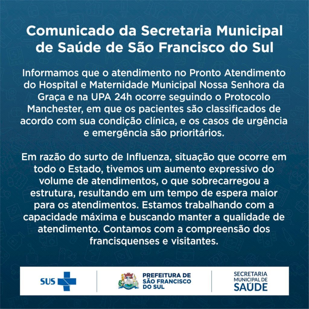 Comunicado da Secretaria Municipal de Saúde de São Francisco do Sul