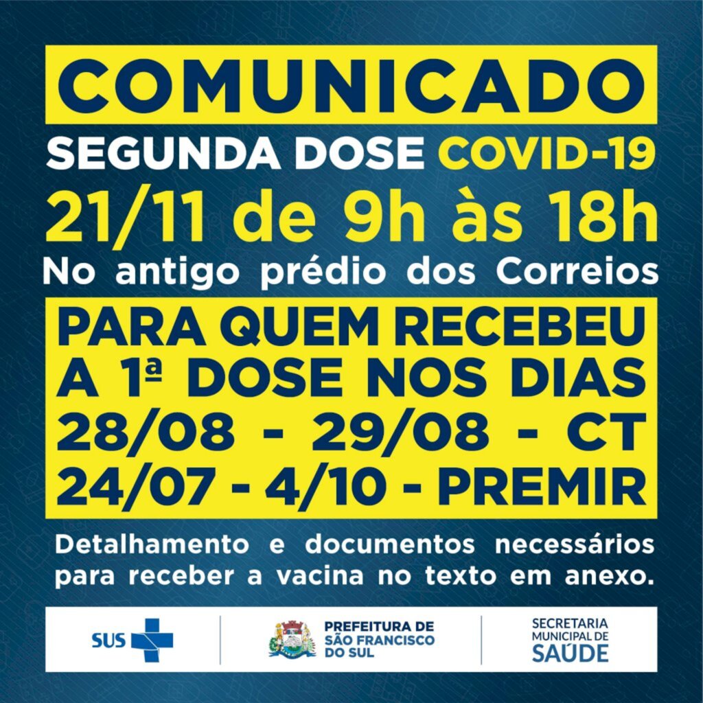 Segunda dose contra Covid: 21 de novembro