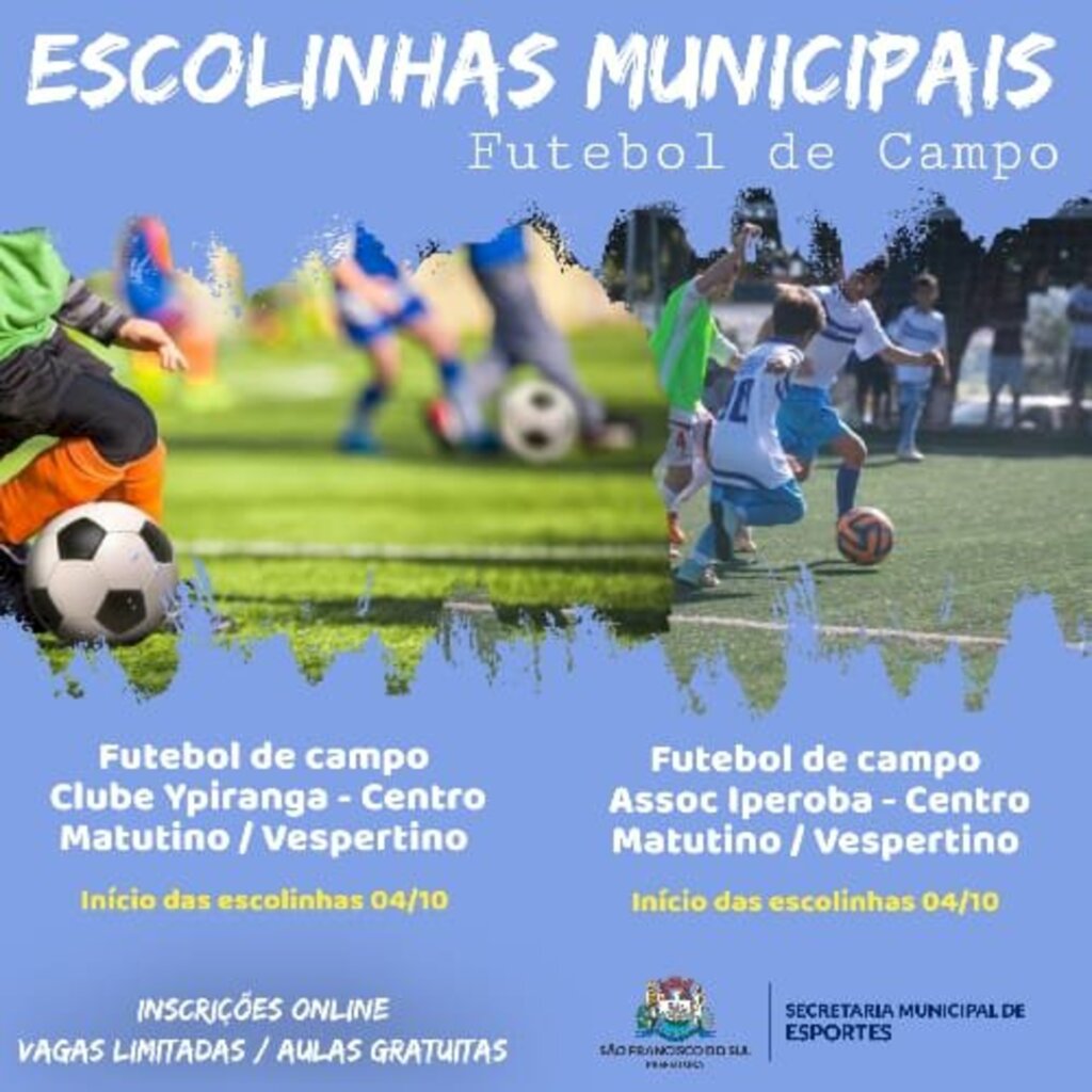 Inscrições abertas para as escolinhas de Futebol de Campo.