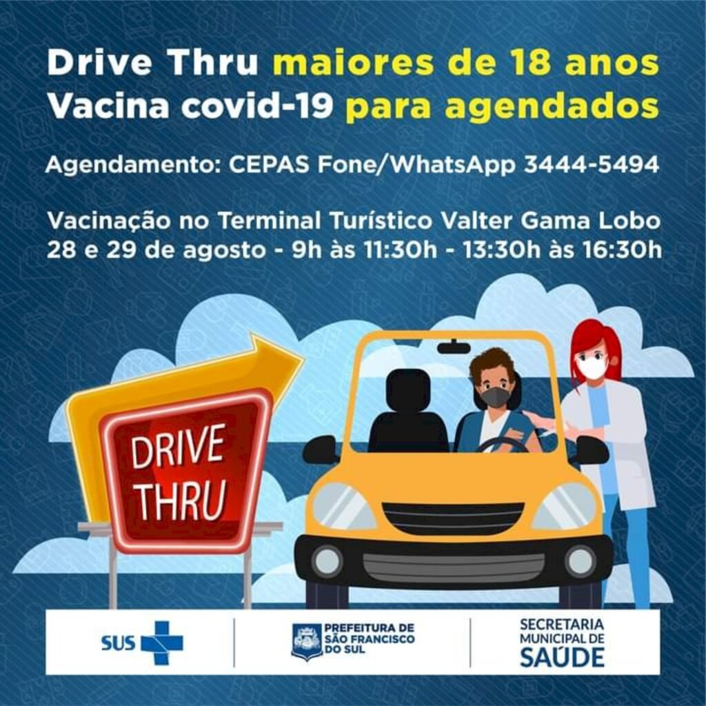 Agendamento Drive Thru - Vacina Covid para maiores de 18 anos