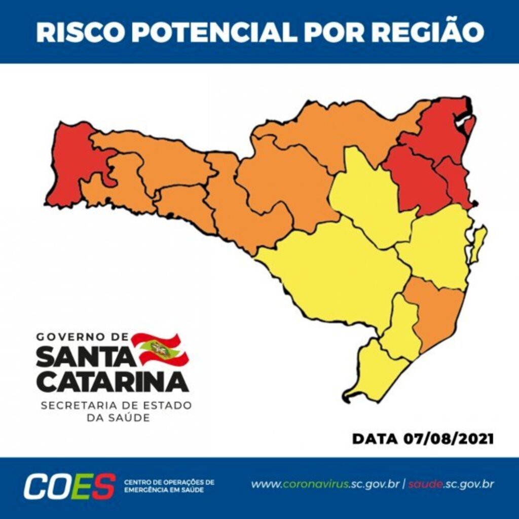 Coronavírus em SC: Matriz de risco aponta cinco regiões com Risco Alto para Covid-19