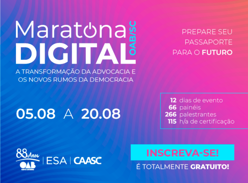 OAB/SC inicia Maratona Digital nesta quinta com palestras gratuitas