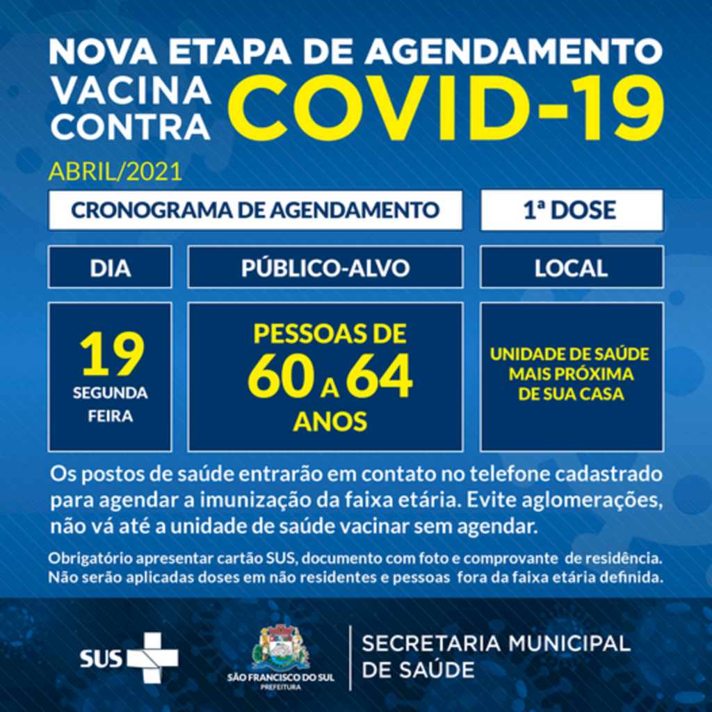 Vacina contra Covid-19: Nova fase prevê agendamento de pessoas entre 60 e 64 anos