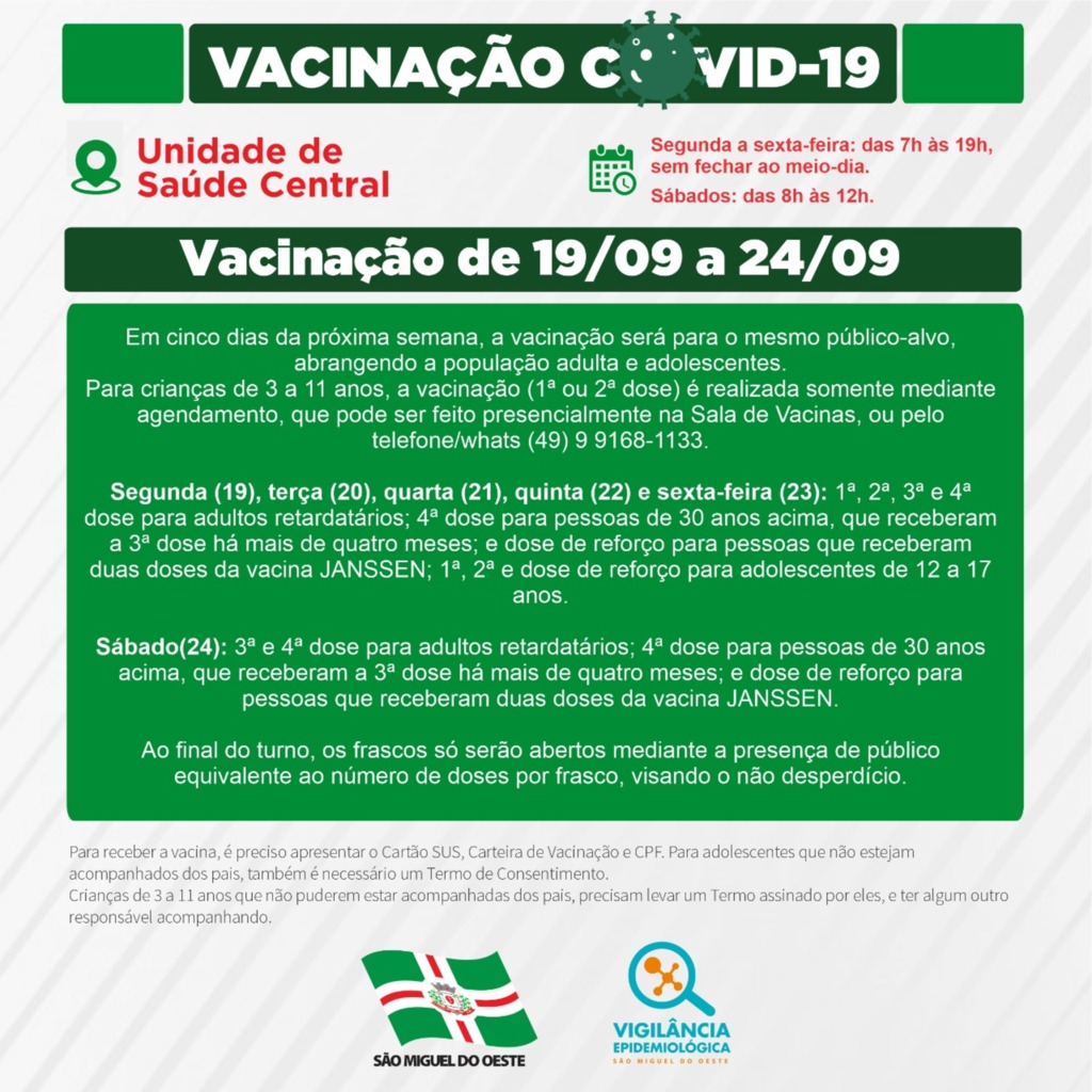 Divulgado o cronograma de vacinação contra COVID para a próxima semana