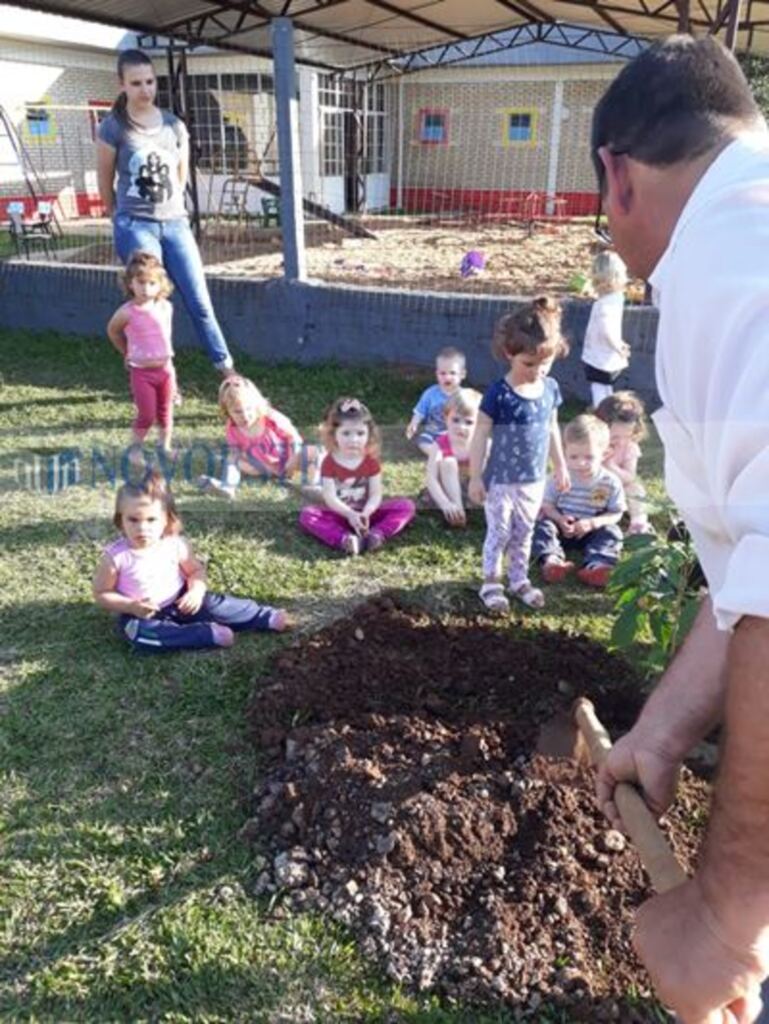 Alunos tigrinhenses ajudam no plantio de árvores na praça municipal