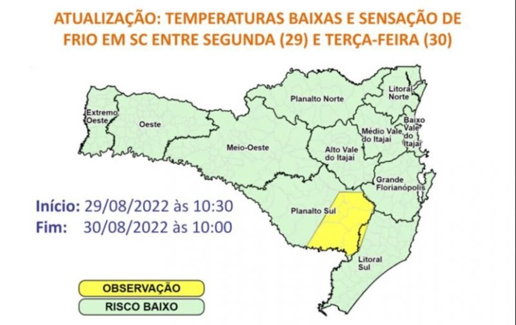 SC pode chegar a -3°C com risco de alagamentos e fenômenos astronômico e marítimo; veja regiões