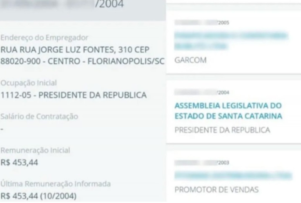 Catarinense leva susto ao ter carteira de trabalho registrada como presidente da república