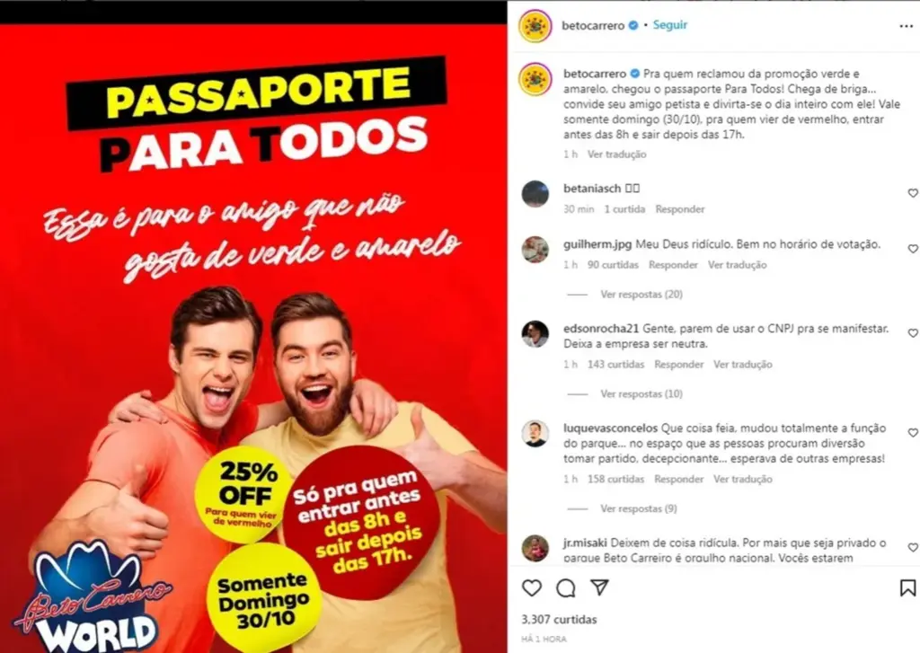  - Anúncio de promoção no horário da votação — Foto: Redes sociais/ Reprodução