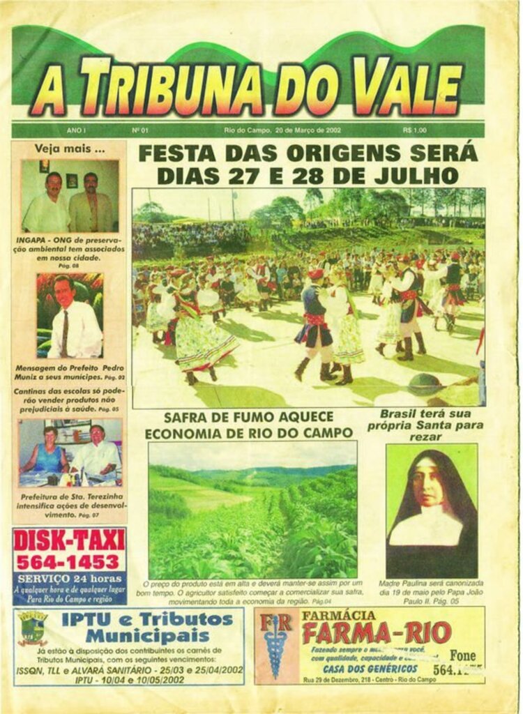  - 1ª Edição do Jornal A Tribuna do Vale - 20 de Março de 2002