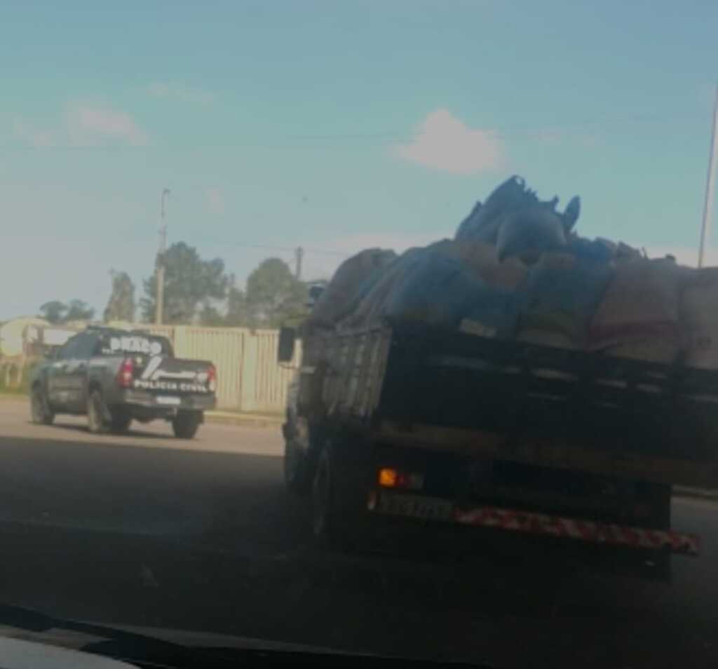 (Foto: Divulgação) - Ocupantes do caminhão não souberam explicar a origem da carga