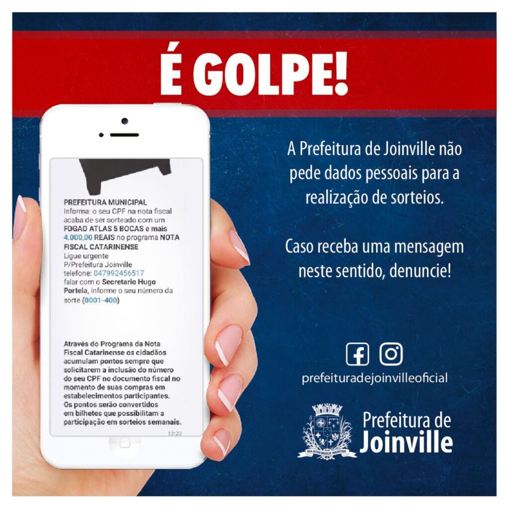 Prefeitura de Joinville alerta para golpe do sorteio