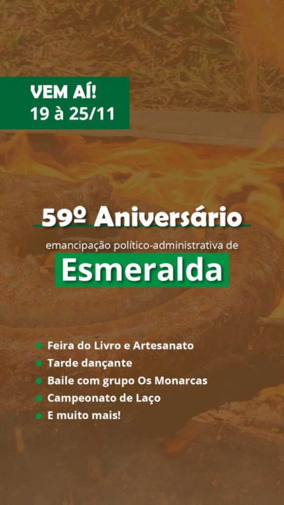 Prefeitura divulga programação do aniversário de 59 anos de Esmeralda