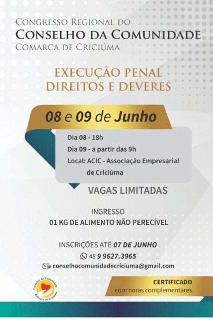 Conselho da Comunidade e VEP de Criciúma promovem congresso sobre execuções penais