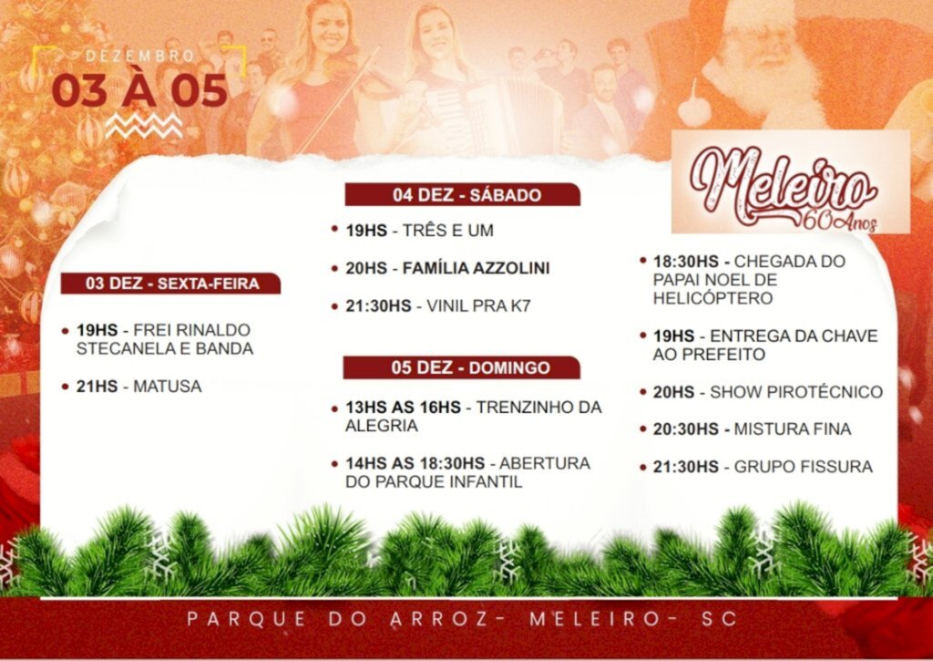 Meleiro celebra seus 60 anos de emancipação com festa e abertura do mês natalino