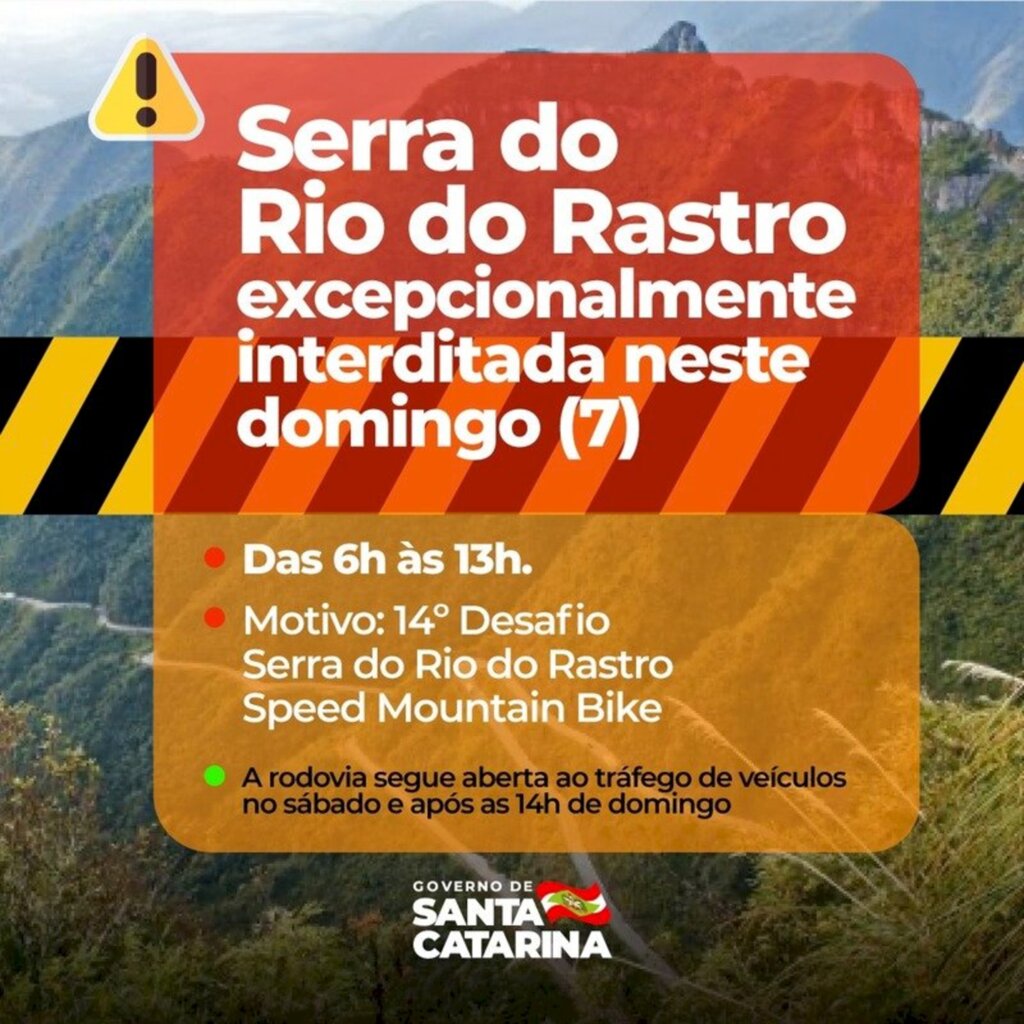 Serra do Rio do Rastro estará bloqueada no domingo para prova ciclística