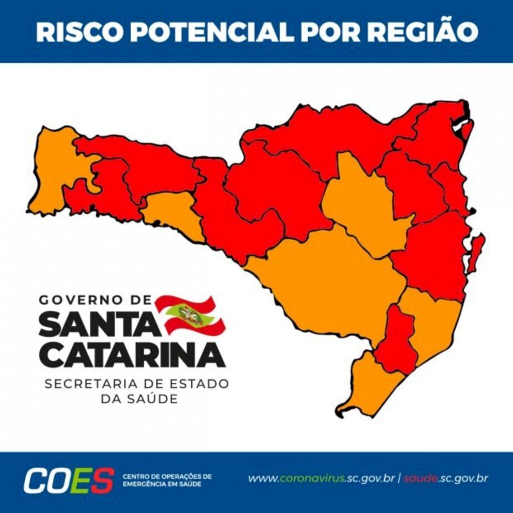 Coronavírus em SC: Matriz de Risco aponta 10 regiões em estado gravíssimo e seis em nível grave