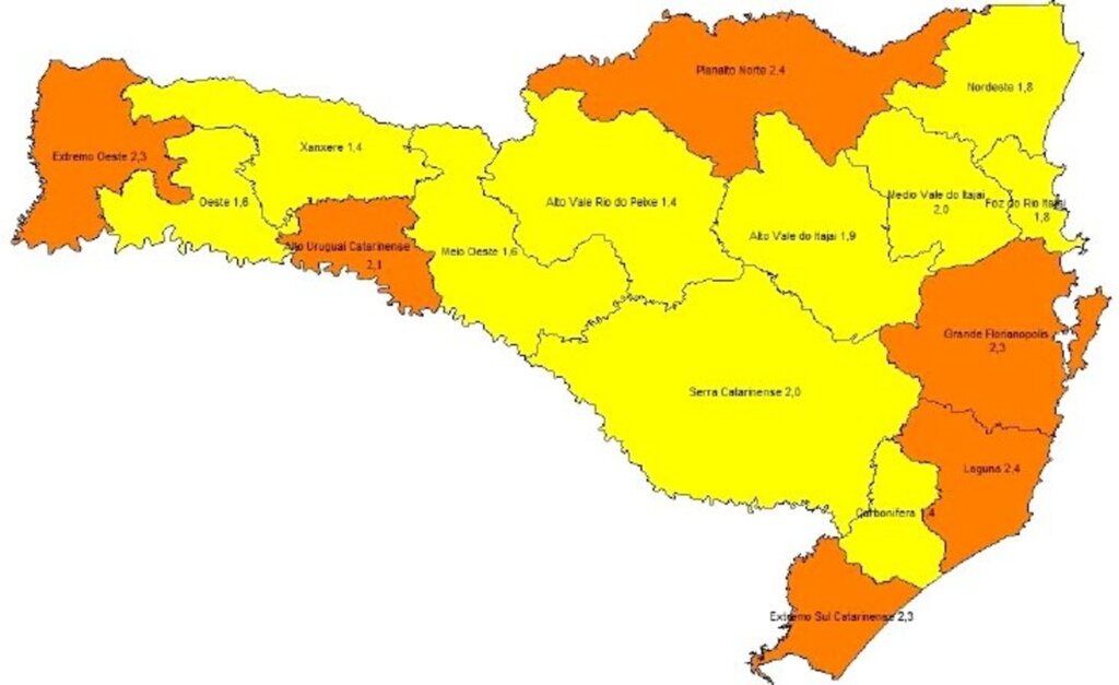 Covid: SC tem 10 regiões em risco alto e seis em risco grave