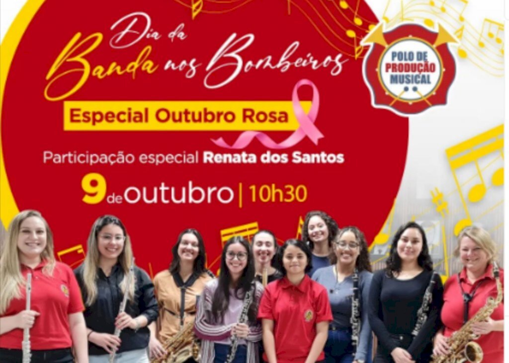 No domingo (9) apresentação especial e cor-de-rosa da Banda dos Bombeiros