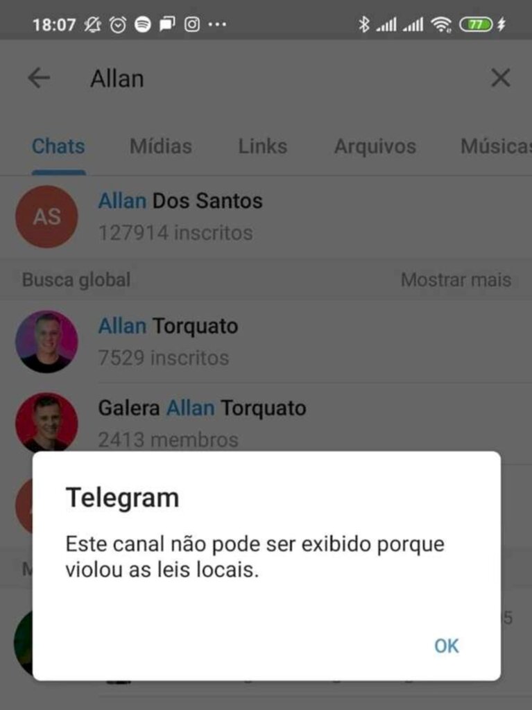 Telegram suspende conta de bolsonarista após decisão do STF