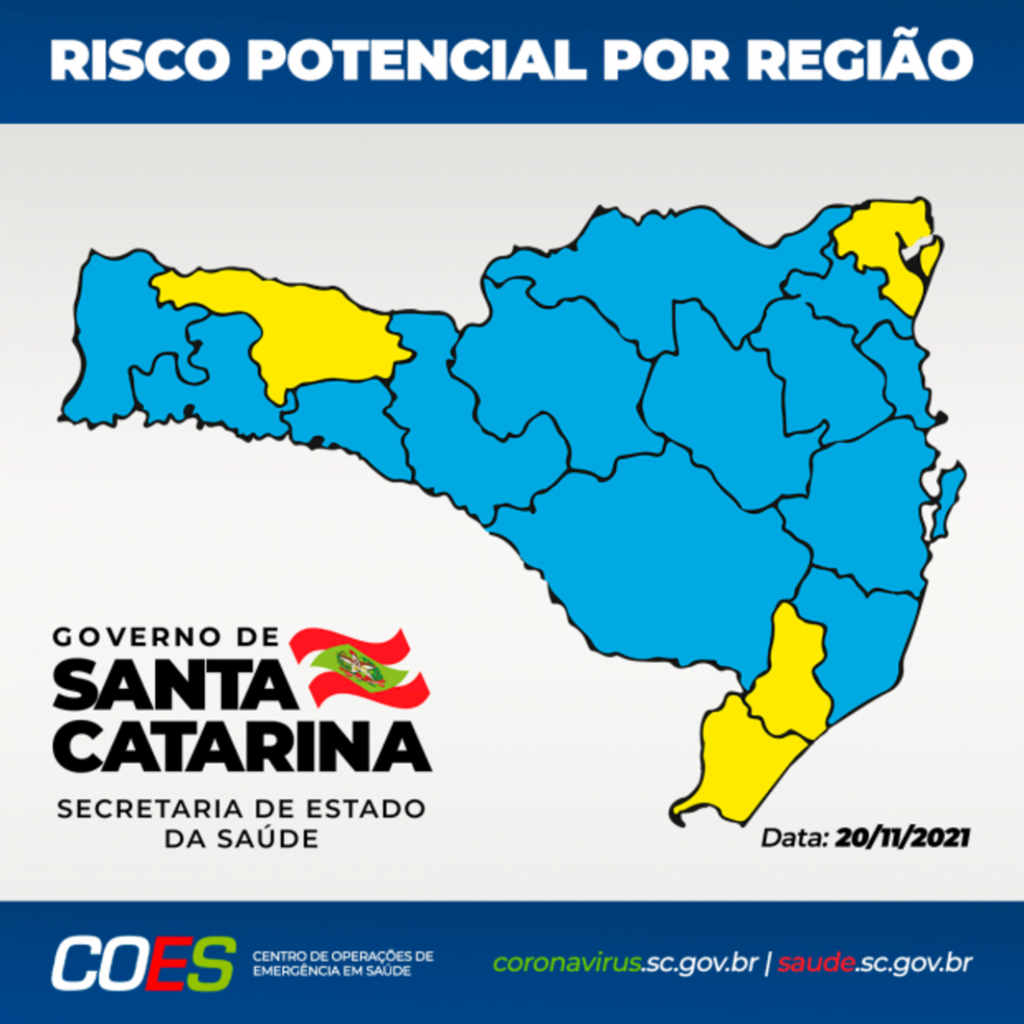 Coronavírus em SC: Matriz de risco aponta 13 regiões no nível moderado e quatro no nível alto