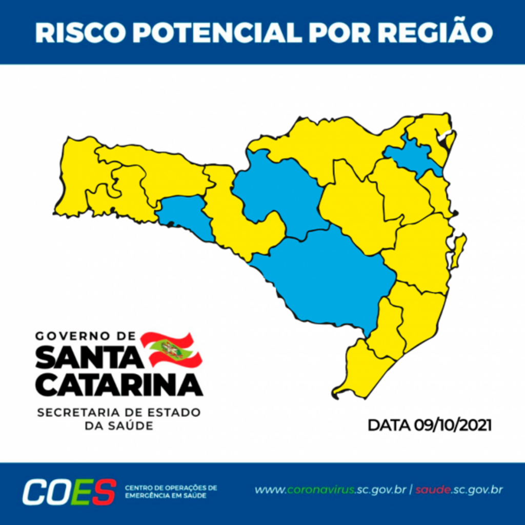 Matriz de Risco para Covid-19 em SC aponta treze regiões no nível alto e quatro no nível moderado