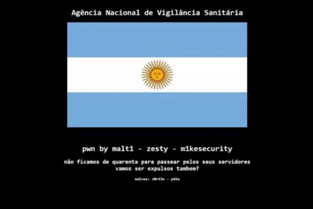 Site da Anvisa é hackeada e aparece bandeira da Argentina