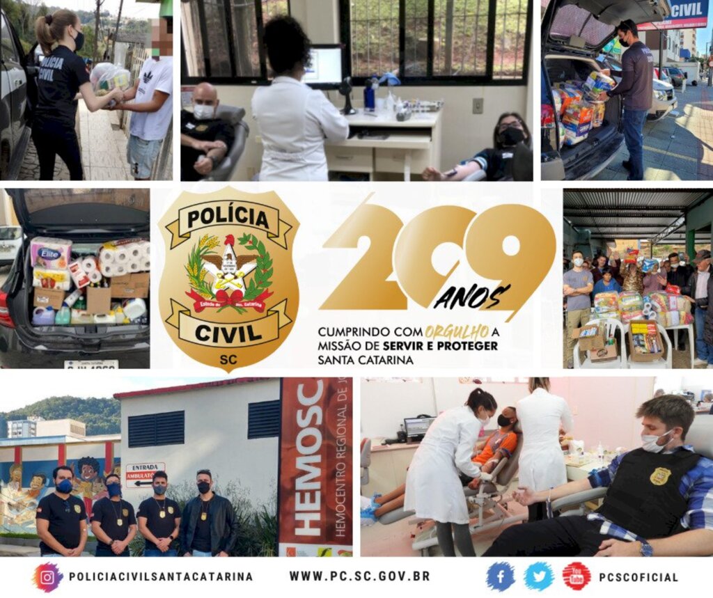 Polícia Civil de SC comemora 209 anos com doações de alimentos e de sangue