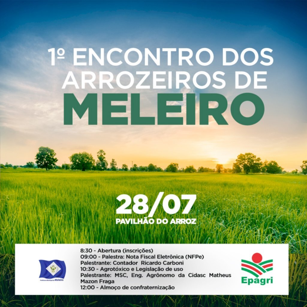 1º Encontro dos Arrozeiros vai celebrar Dia do Agricultor em Meleiro