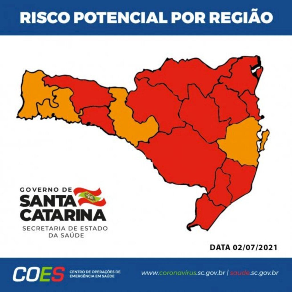 Coronavírus em SC: Matriz de Risco aponta quatro regiões em nível grave e 12 em gravíssimo