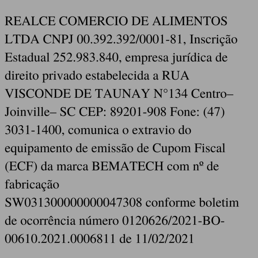 Comunicado - Extravio de equipamento