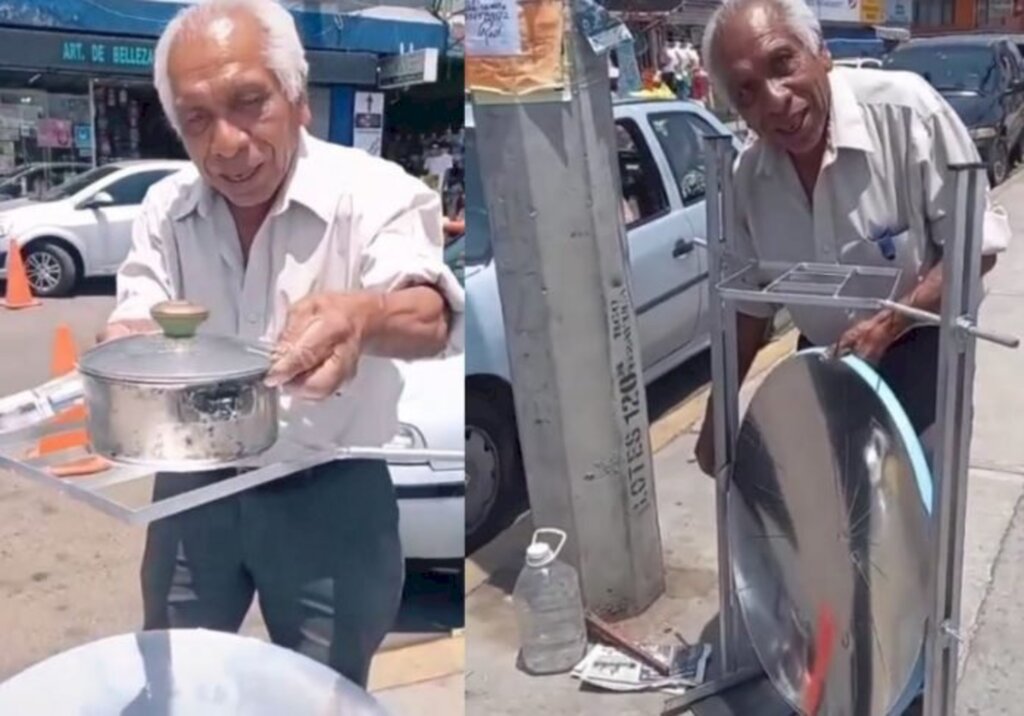 Inventor de 71 anos cria fogão solar com material reciclado