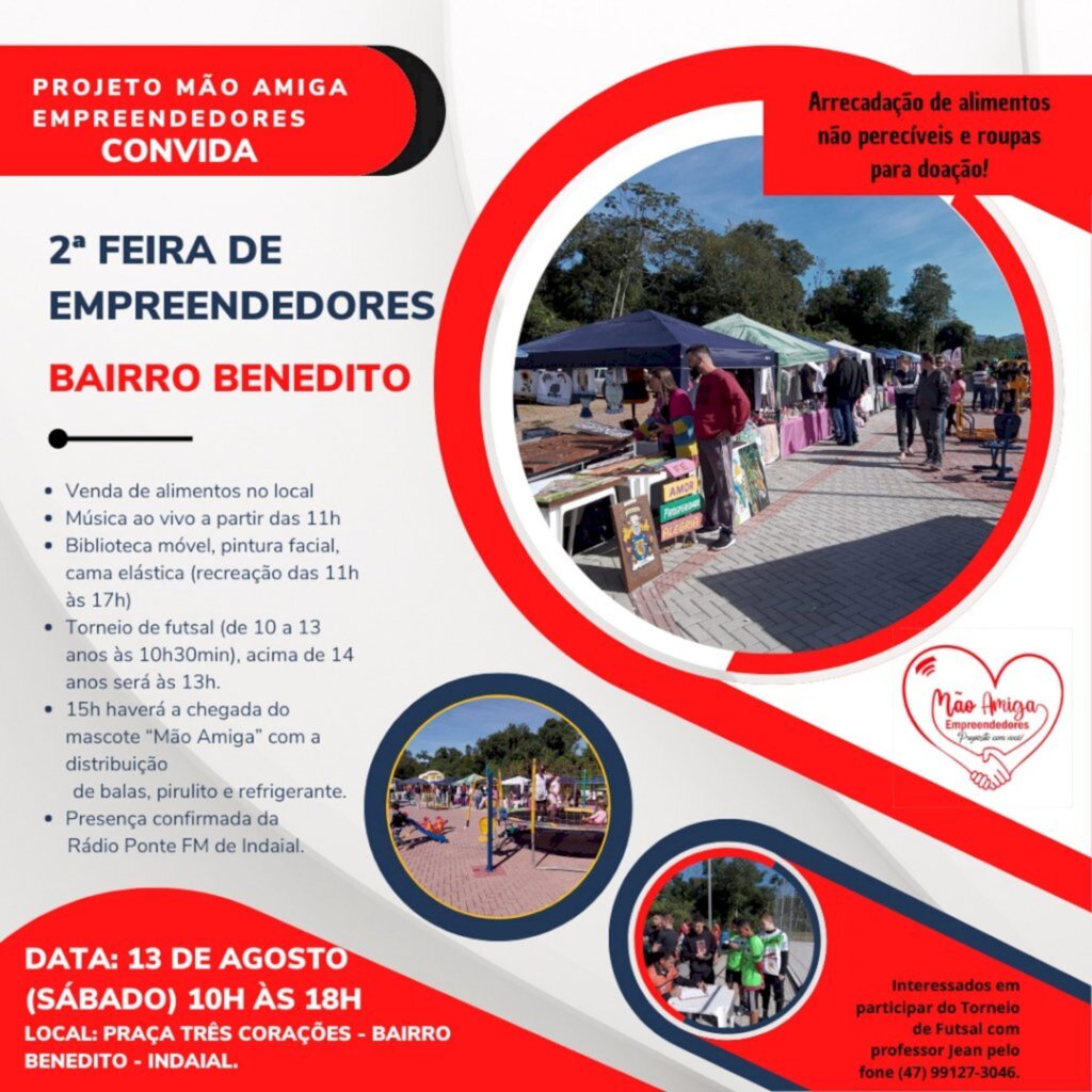 2ª edição do Projeto 'Mão Amiga Empreendedores' será realizada no dia 13 de agosto no bairro Benedito em Indaial