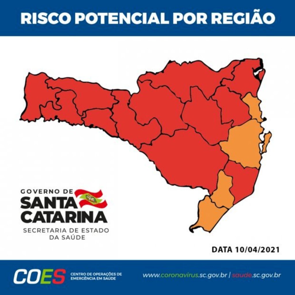 SC: Matriz de Risco aponta quatro regiões em estado grave e 12 em nível gravíssimo