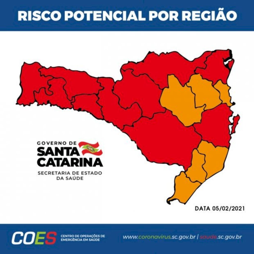 SC: Matriz atualizada classifica 10 regiões em estado gravíssimo e seis em nível grave para Covid-19