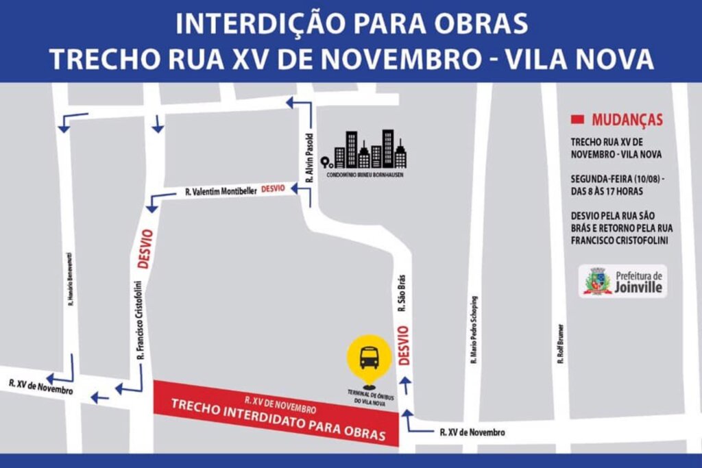 Rua XV de Novembro terá trecho interditado devido às obras de requalificação