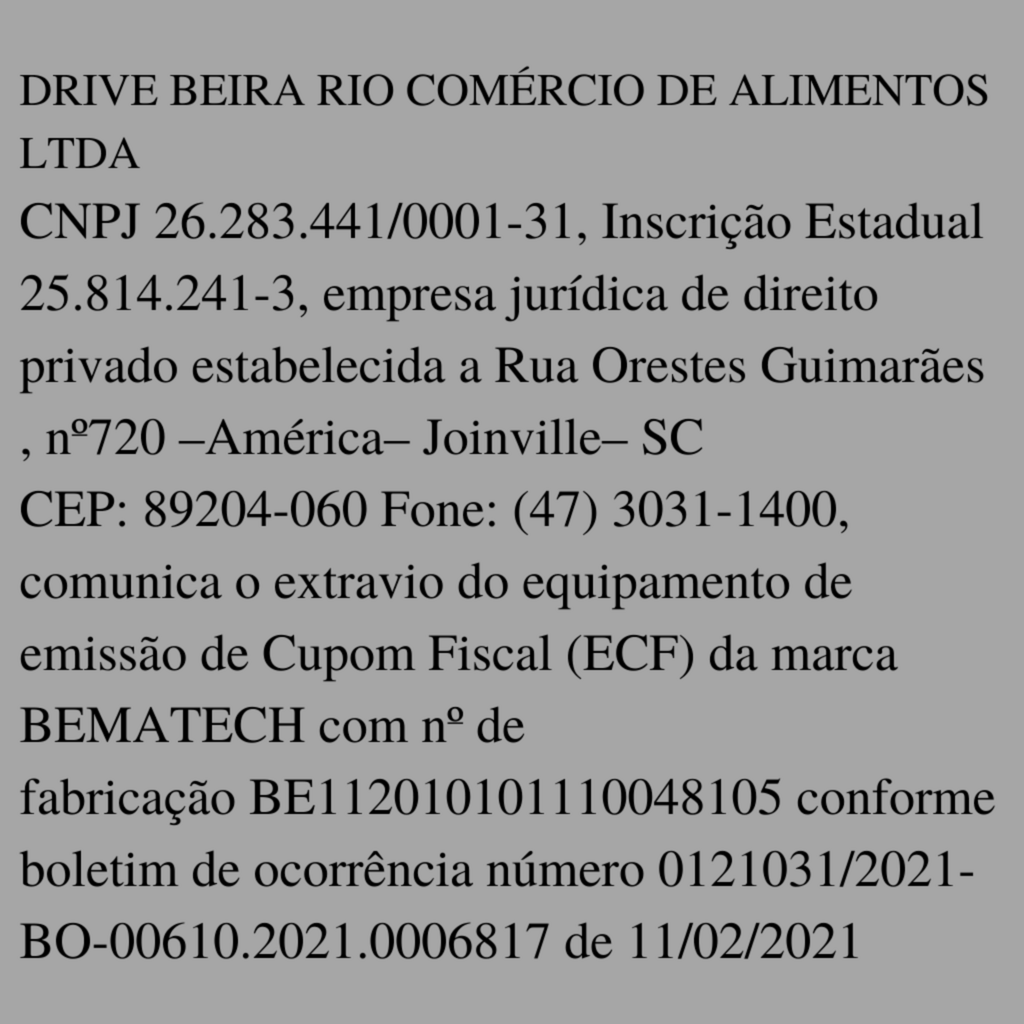 Comunicado - Extravio de equipamento