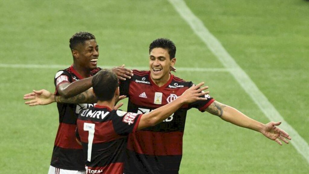 Foto: André Durão - Bruno Henrique, Everton Ribeiro e Pedro, do Flamengo