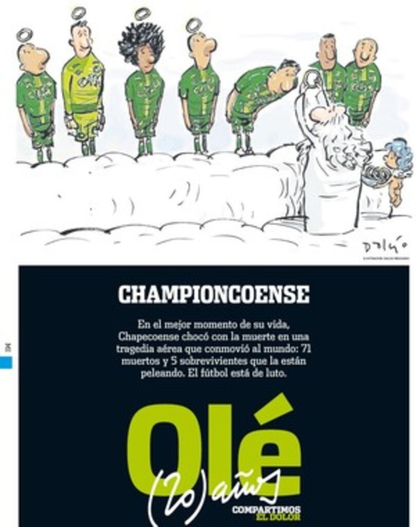Divulgação - Capa do jornal Olé, da Argentina, homenageia a Chapecoense