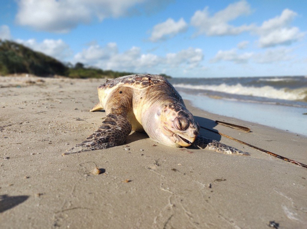 Tartaruga é  encontrada morta na orla do Laranjal