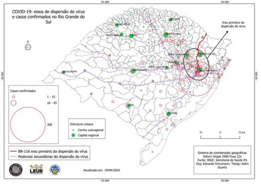 Grupo mapeia principais rotas de dispersão do vírus no RS