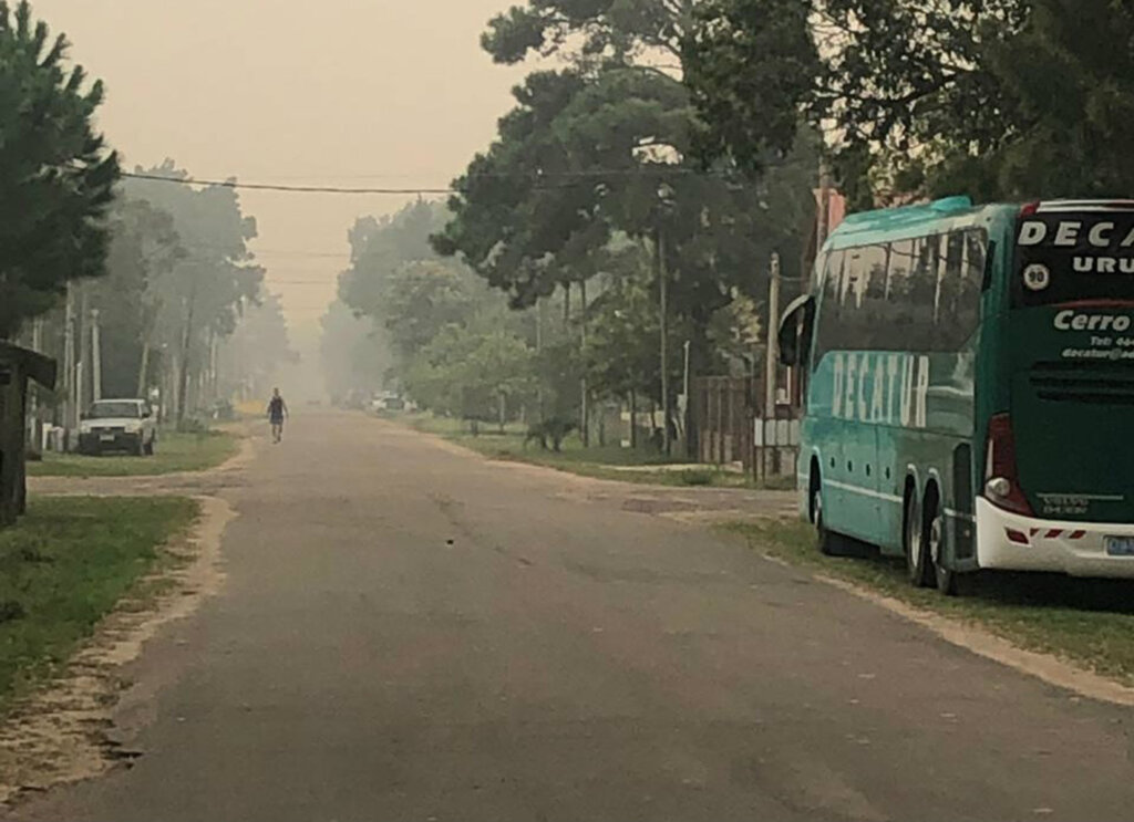 Fumaça de incêndio no Uruguai cobre municípios da Zona Sul
