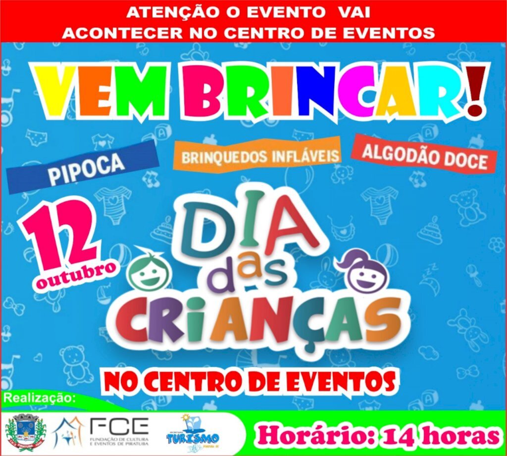 Atenção! Evento do Dia das Crianças vai acontecer no Centro de Eventos