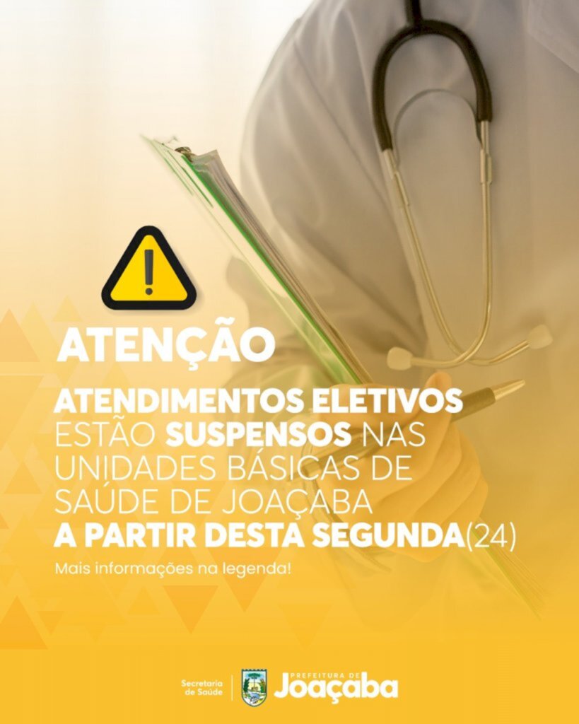 Prefeitura de Joaçaba - Unidades Básicas de Saúde (UBSs) de Joaçaba estão suspensos a partir desta segunda-feira (24).