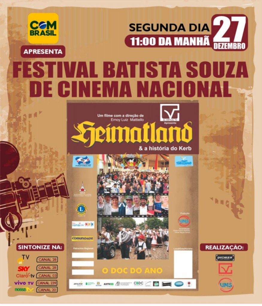 Por: Imprensa Oficial Piratuba - Festival de Cinema Nacional, feito com obras documentais, que homenageia colonizador de Piratuba, faz homenagem à figura de avô, faz última exibição pública de obra local.