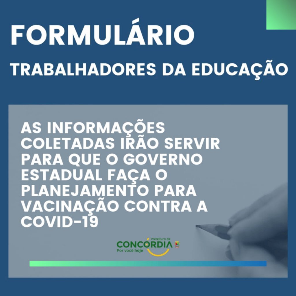 Profissionais da Educação de Concórdia devem preencher formulário que servirá de planejamento para vacinação da Covid-19